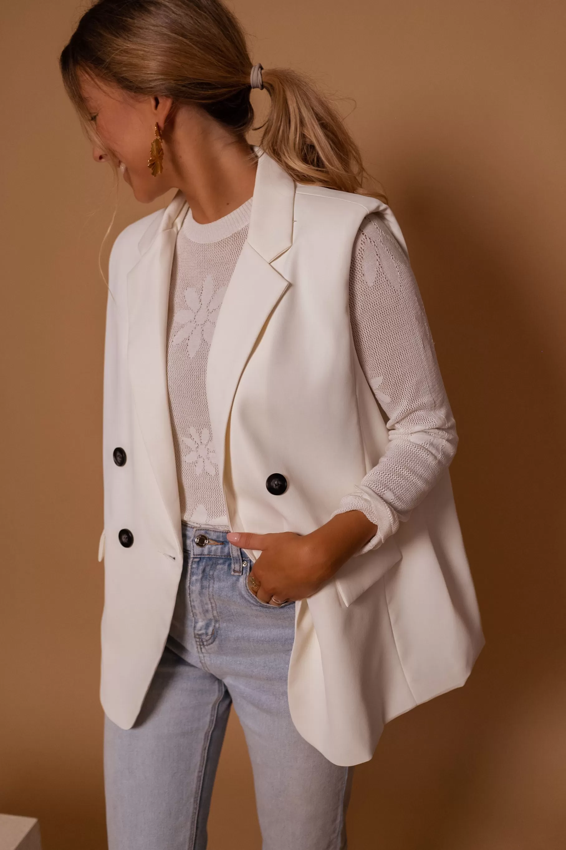 Easy Clothes Blazers-Blazer Écru | Oana | Épaulettes | vous tenter par nos vêtements tendances et féminins.