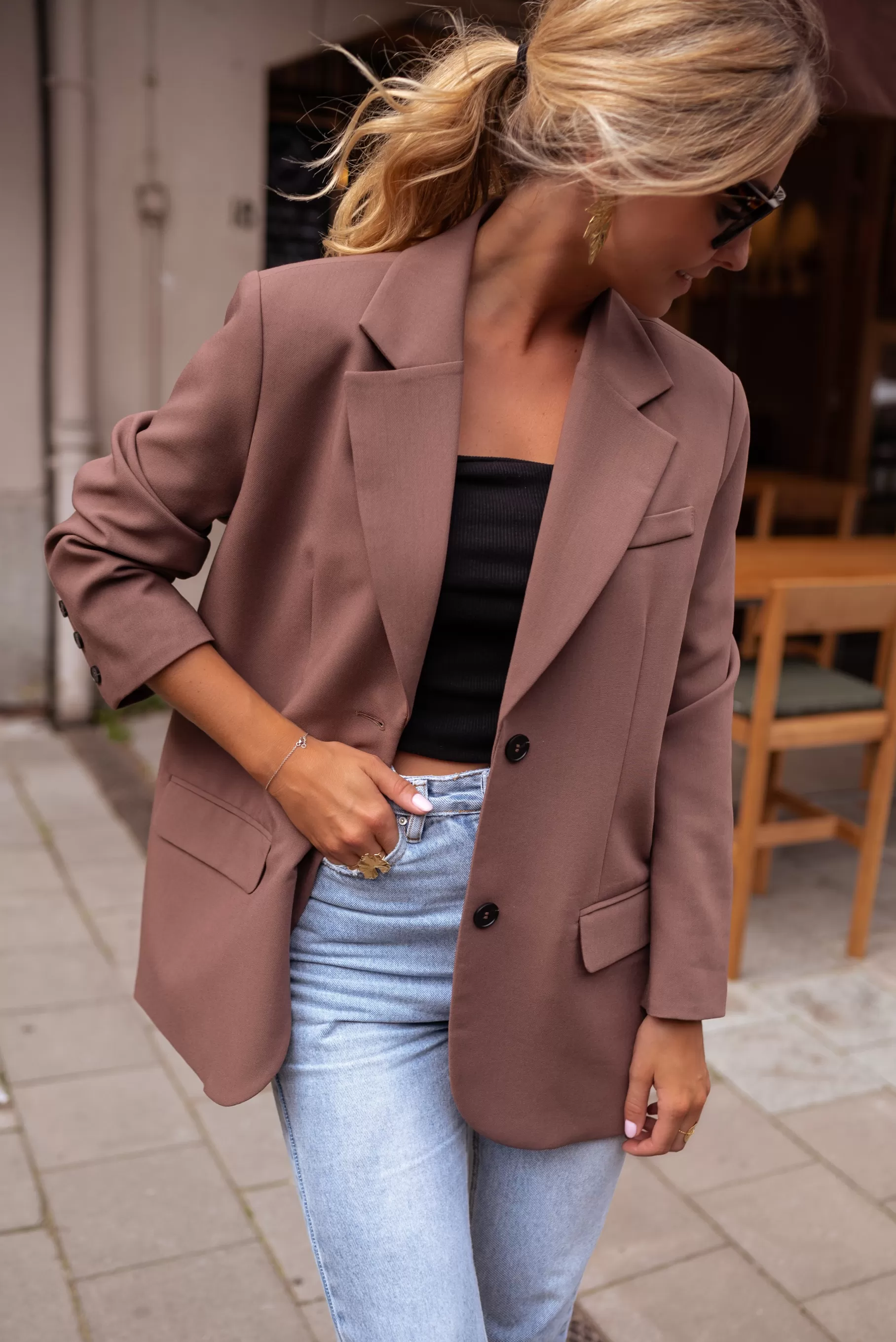 Easy Clothes Blazers-Blazer Lucia - Chocolat - Coupe Loose - Épaulettes