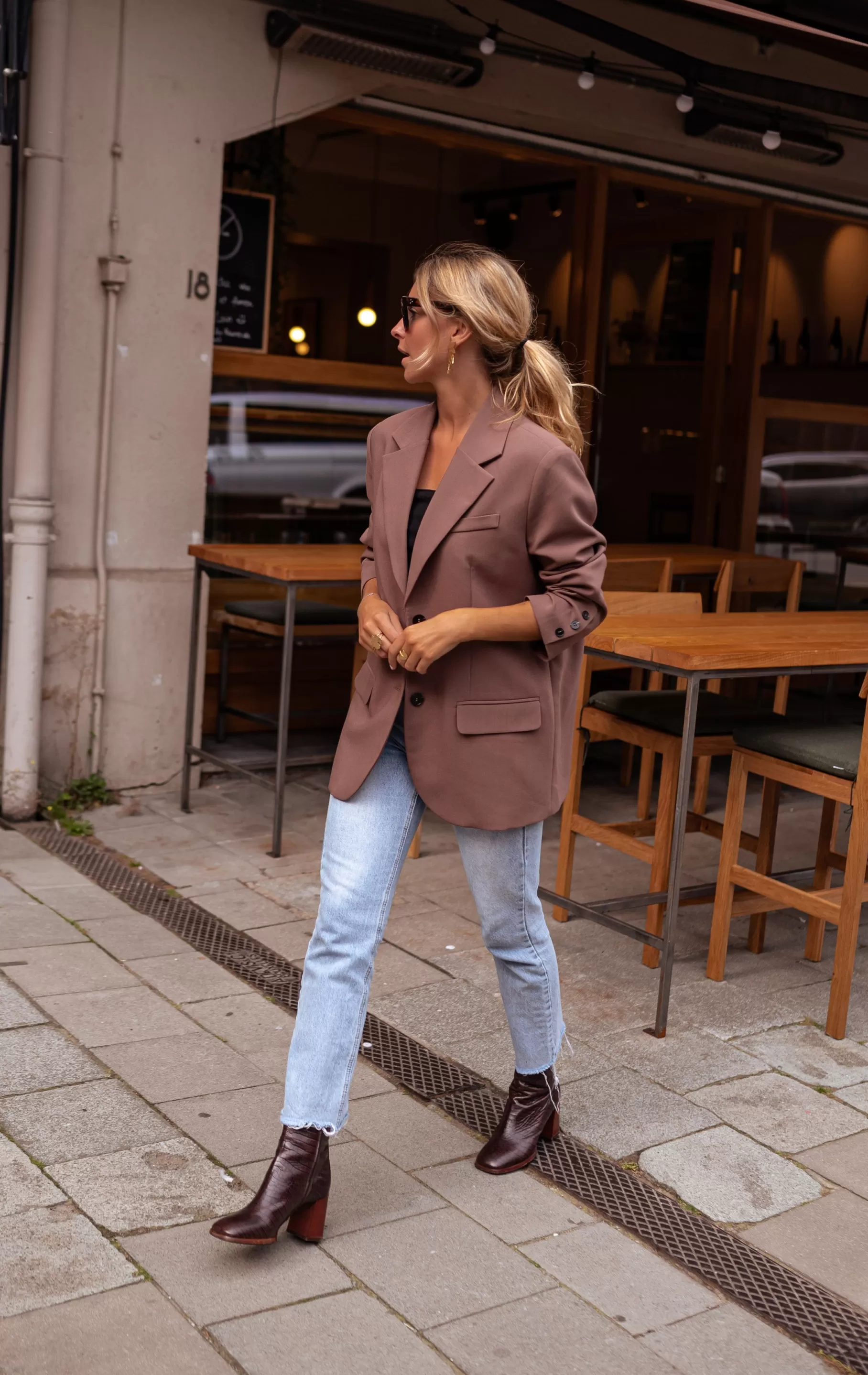 Easy Clothes Blazers-Blazer Lucia - Chocolat - Coupe Loose - Épaulettes