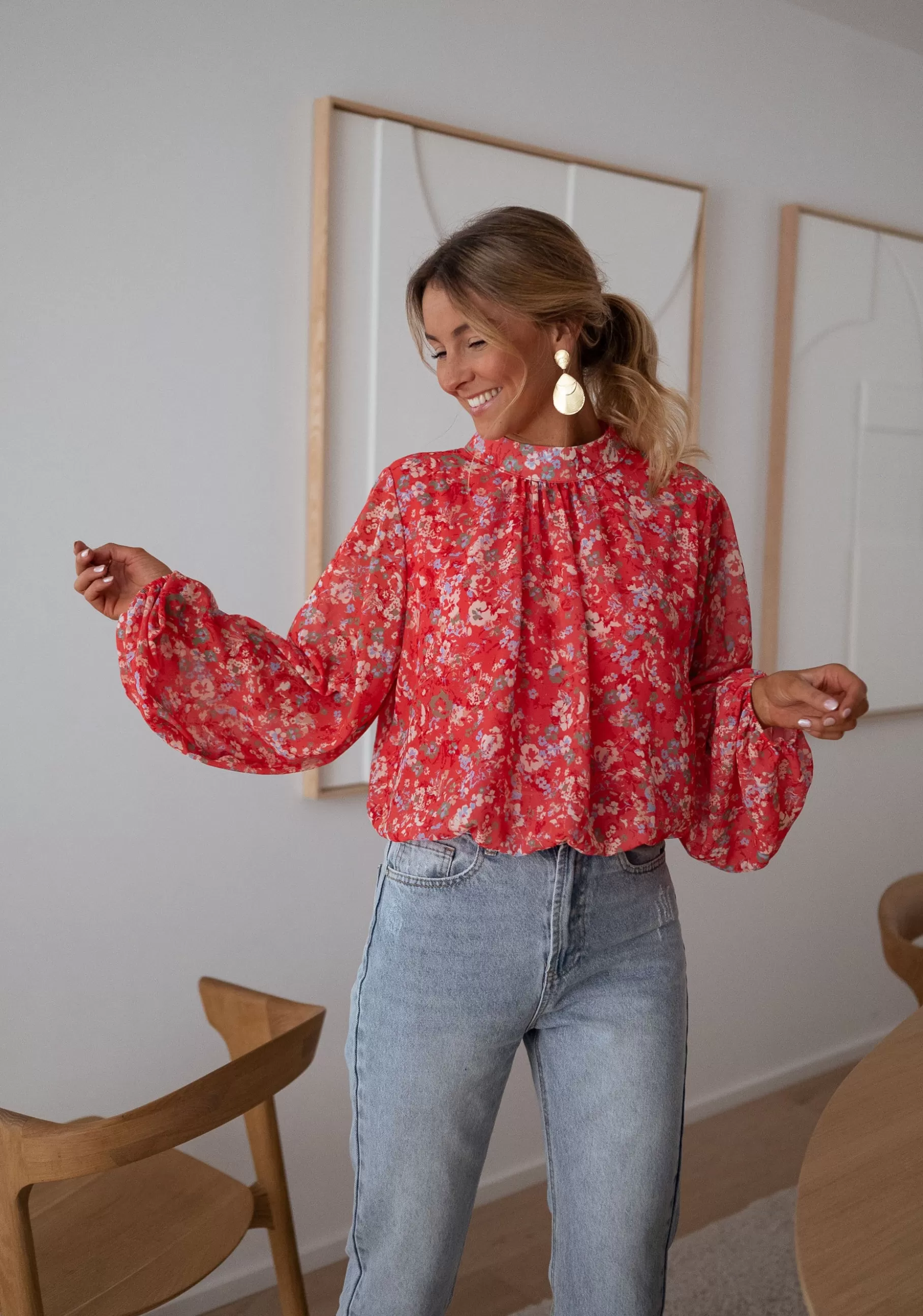 Easy Clothes Chemisiers & Blouses-Blouse Doma - corail à fleurs