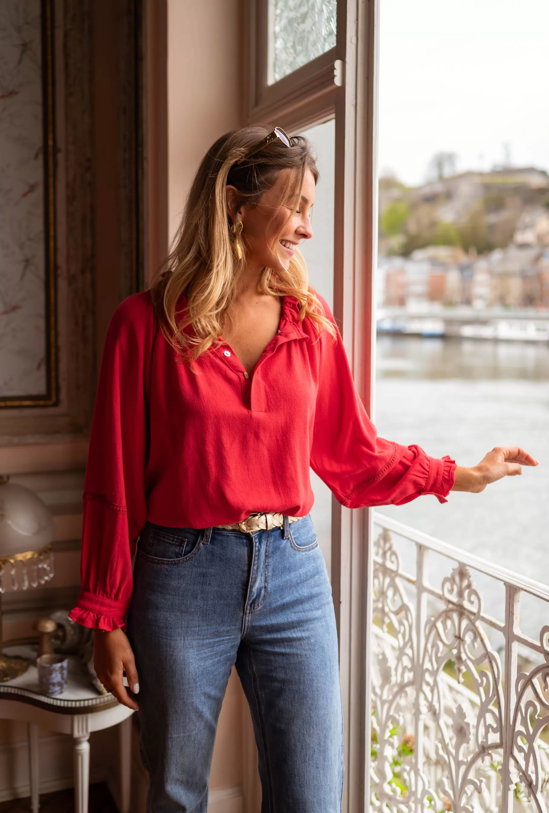 Easy Clothes Chemisiers & Blouses-Blouse Gabin - Rouge - Col V