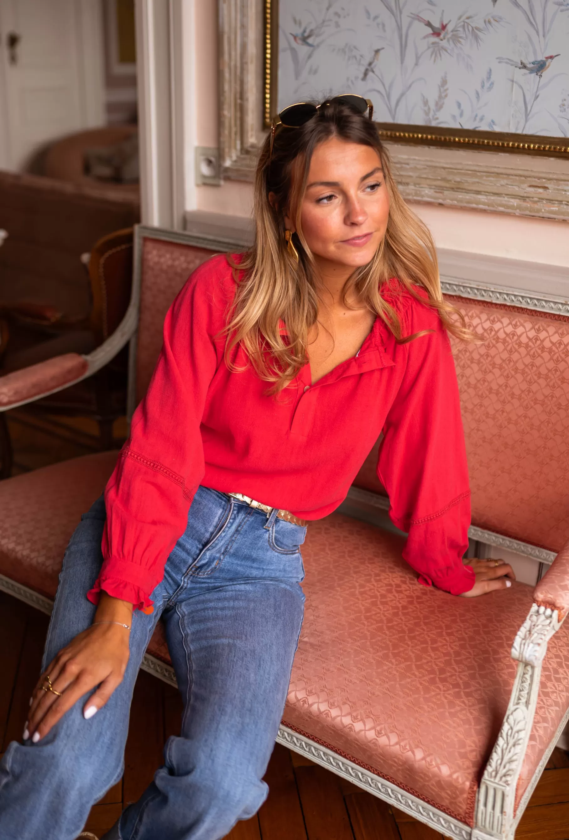 Easy Clothes Chemisiers & Blouses-Blouse Gabin - Rouge - Col V