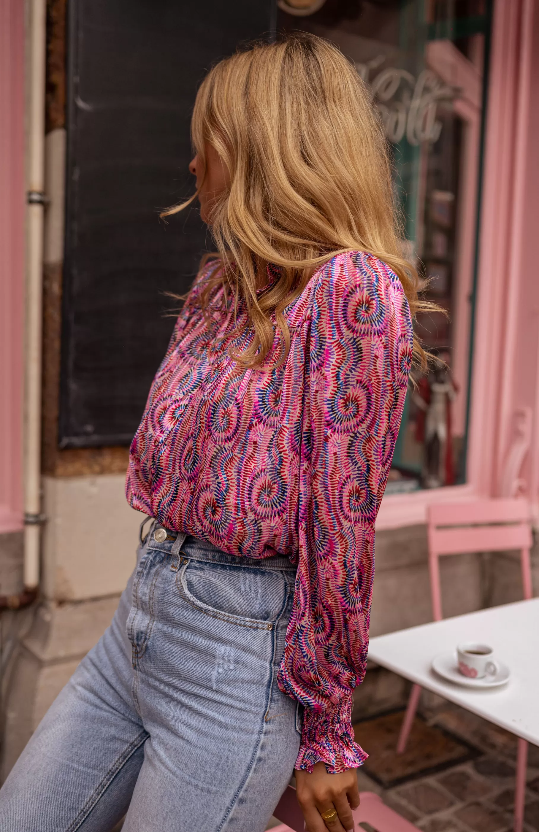 Easy Clothes Chemisiers & Blouses-Blouse Mady Mauve - À Motifs - Manches Longues