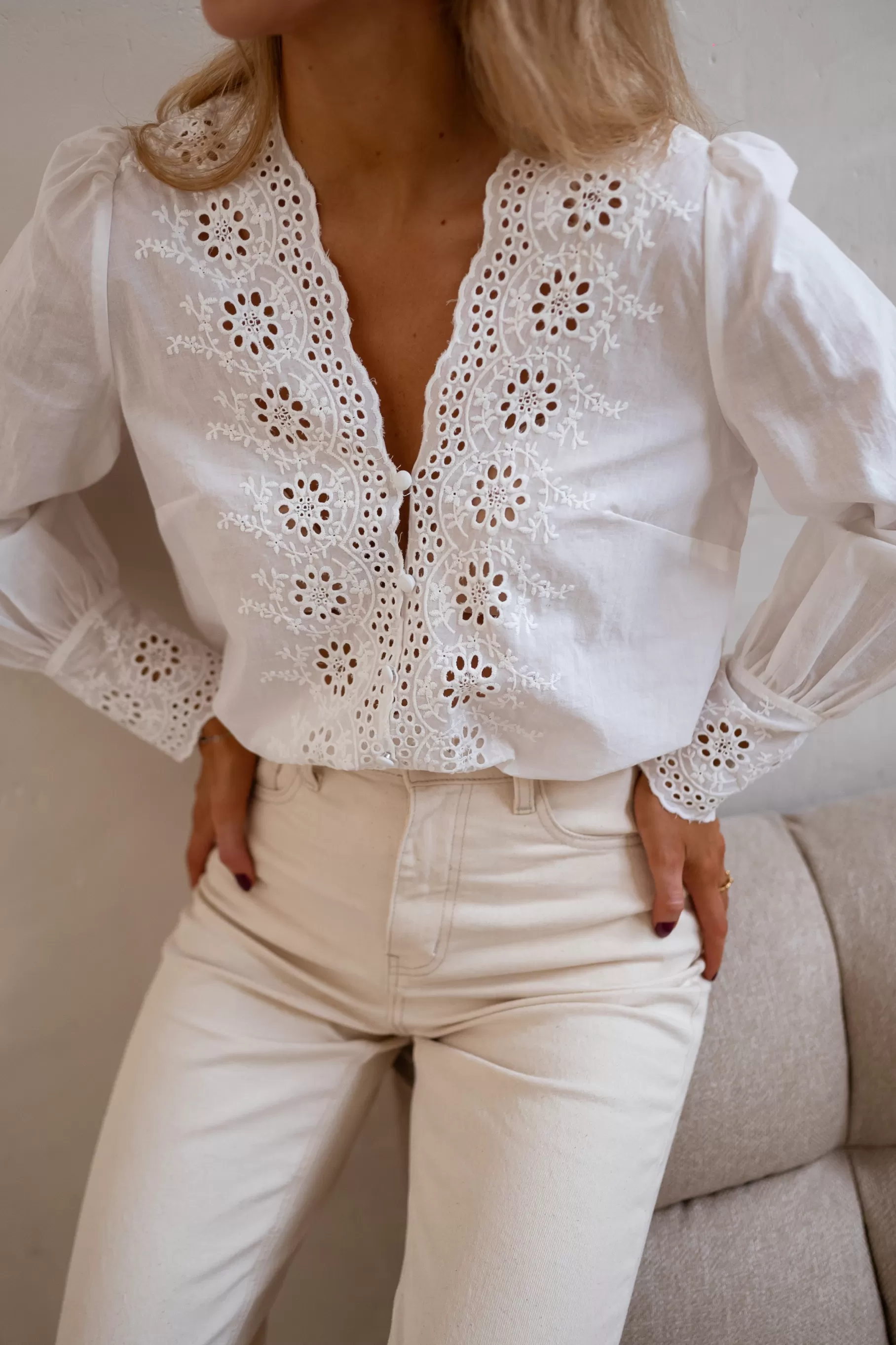 Easy Clothes Chemisiers & Blouses-Blouse Ruby - Écrue à Broderie - Intemporel