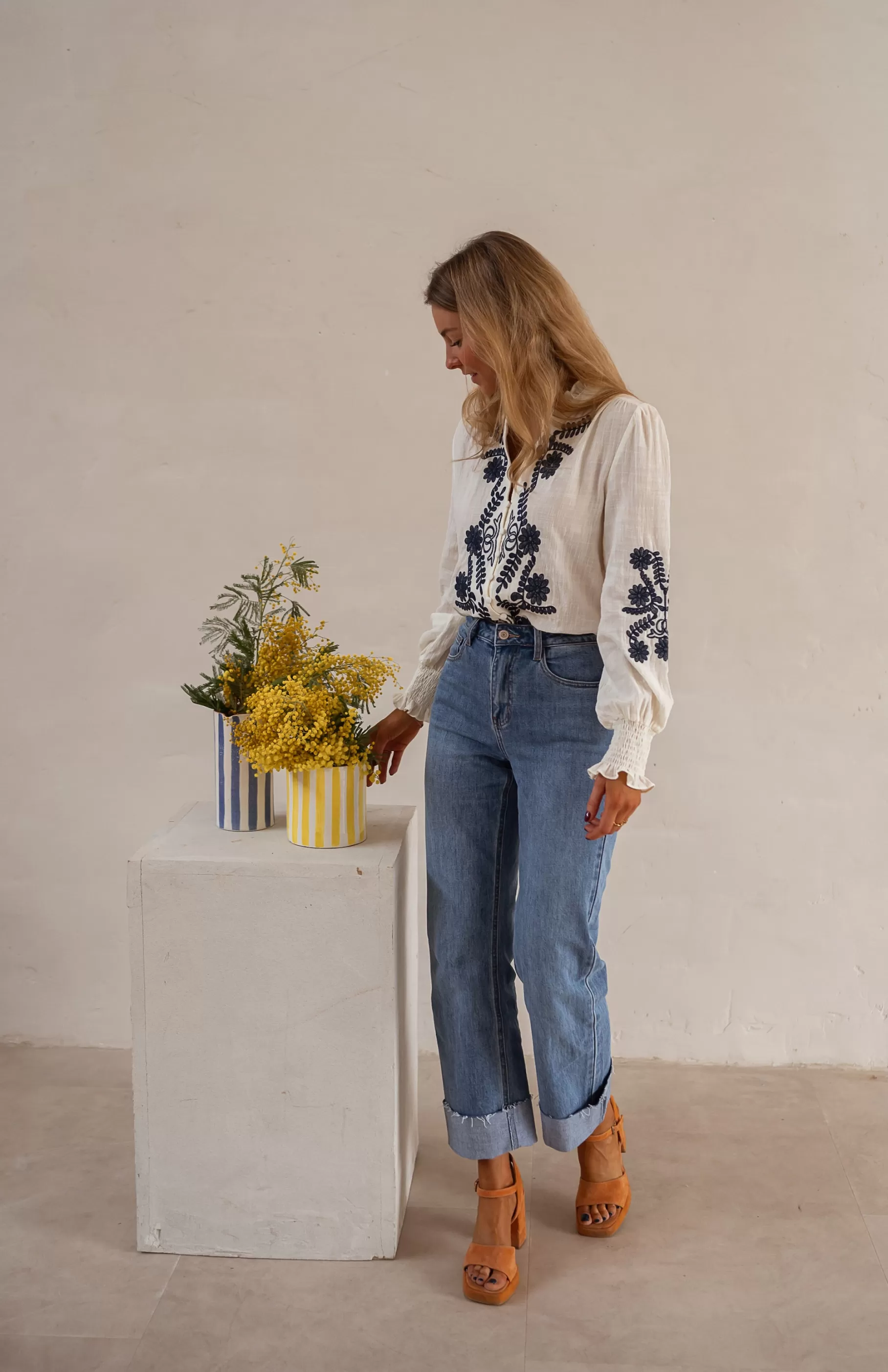 Easy Clothes Chemisiers & Blouses-Blouse Salomé - Écrue & Bleue - Broderie