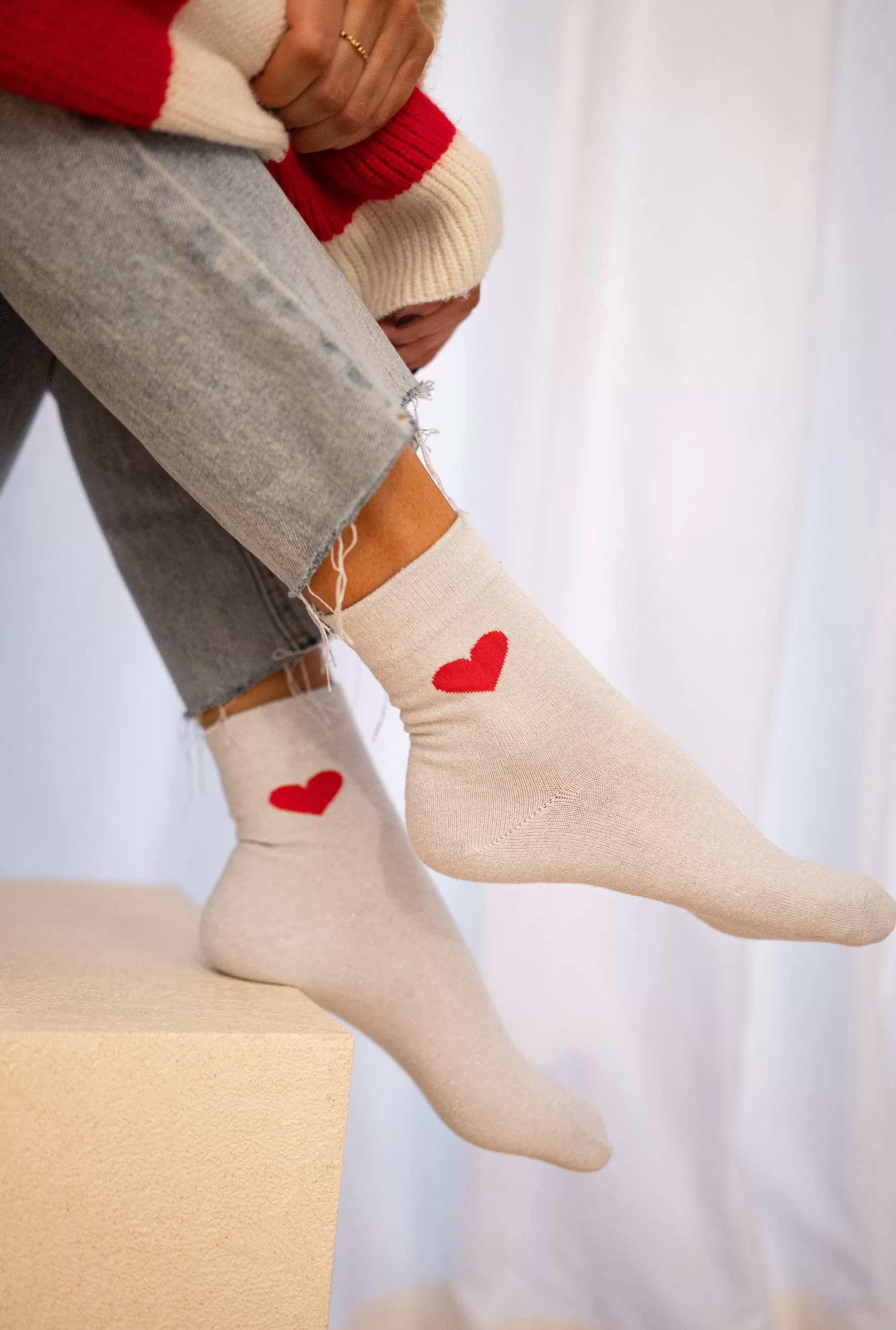 Easy Clothes Chaussettes-Chaussettes - Heart - Paillettes argentées