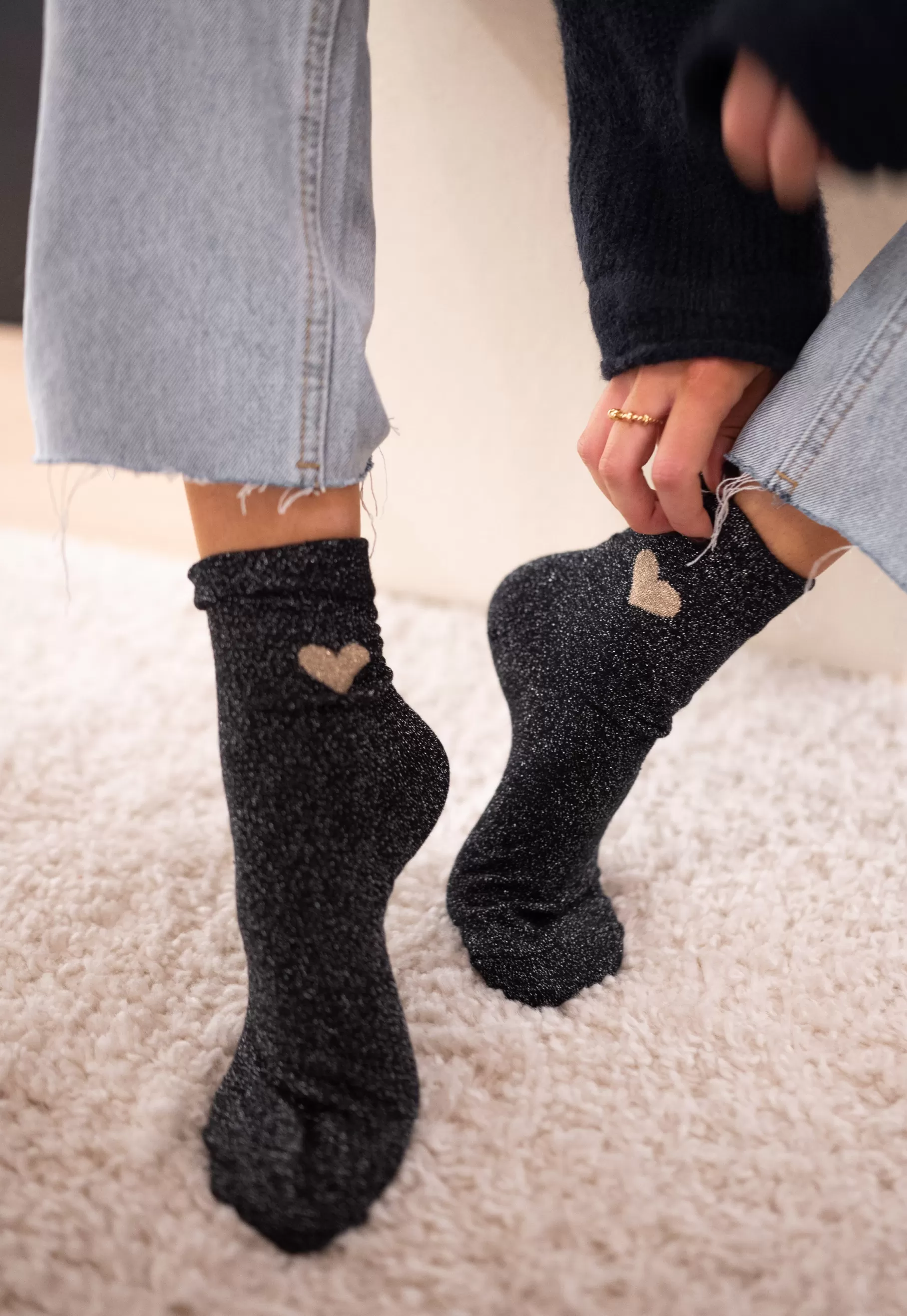 Easy Clothes Chaussettes-Chaussettes - Heart - Paillettes noires