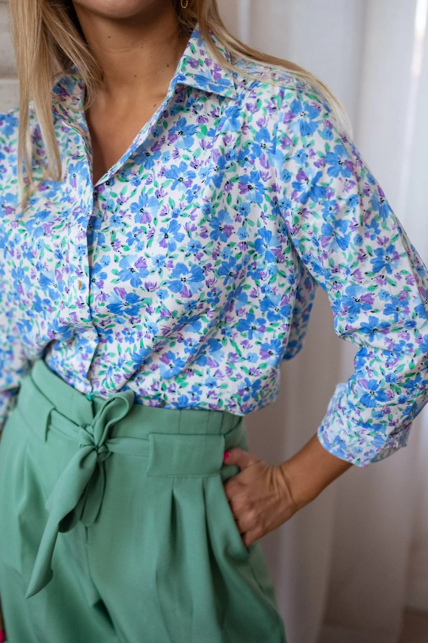 Easy Clothes Chemisiers & Blouses-Chemise Arlette - écrue à fleurs bleues