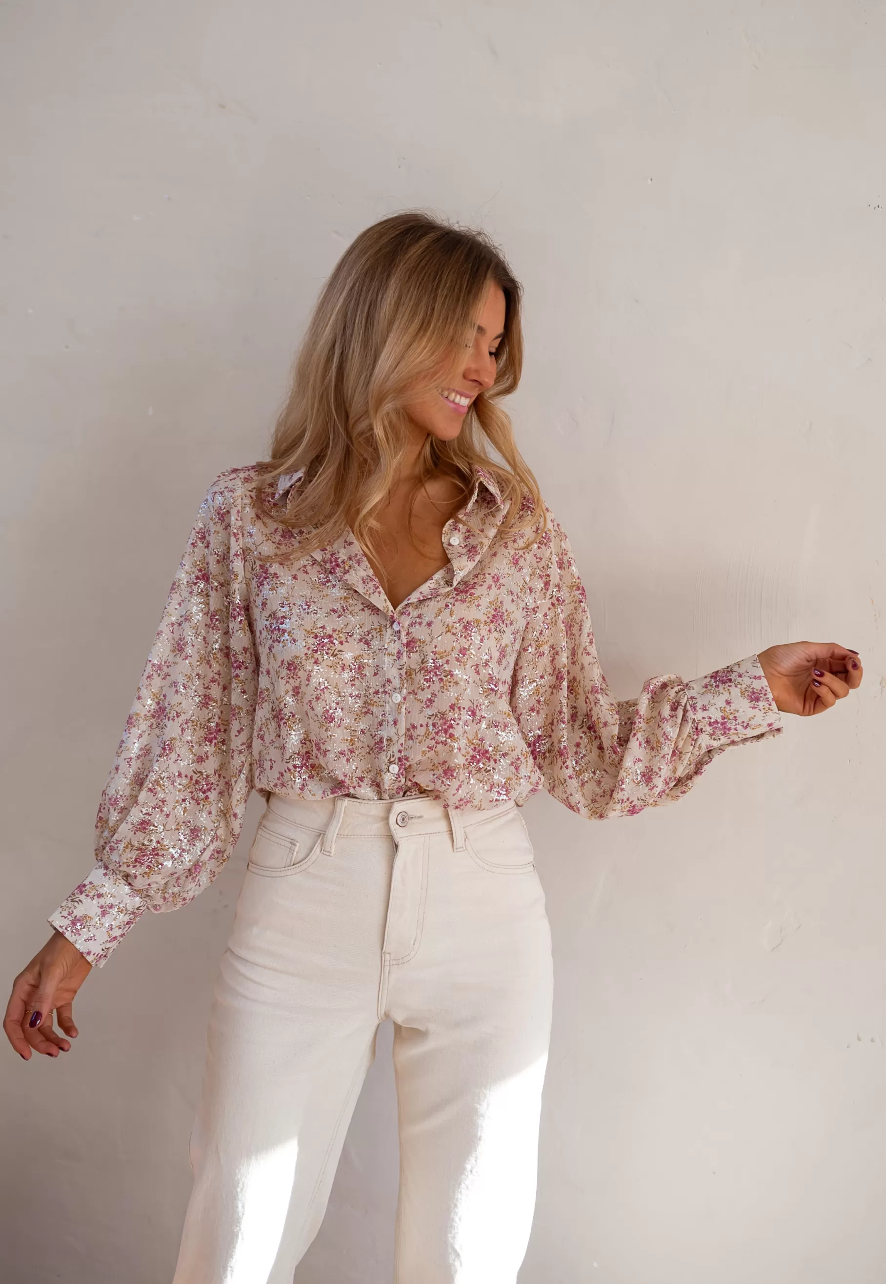 Easy Clothes Chemisiers & Blouses-Chemise Nara - Beige & Rose - Fluide