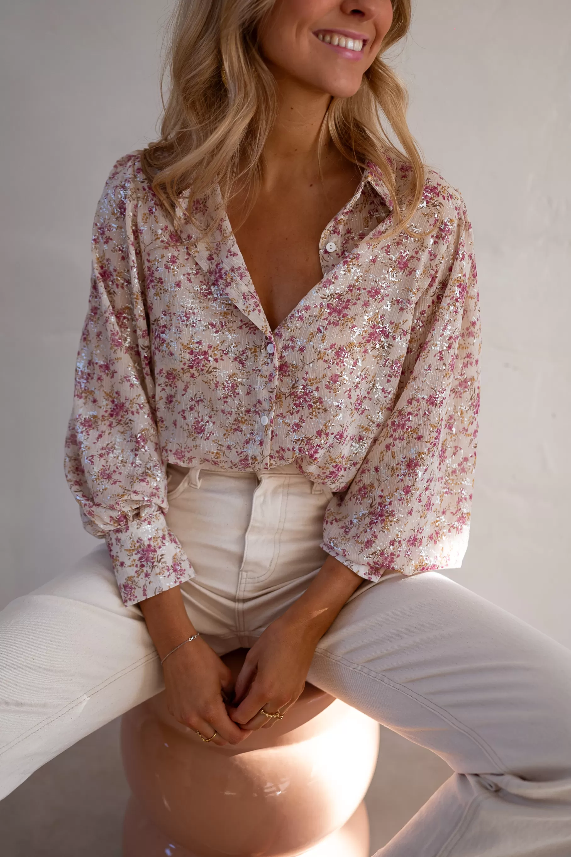 Easy Clothes Chemisiers & Blouses-Chemise Nara - Beige & Rose - Fluide