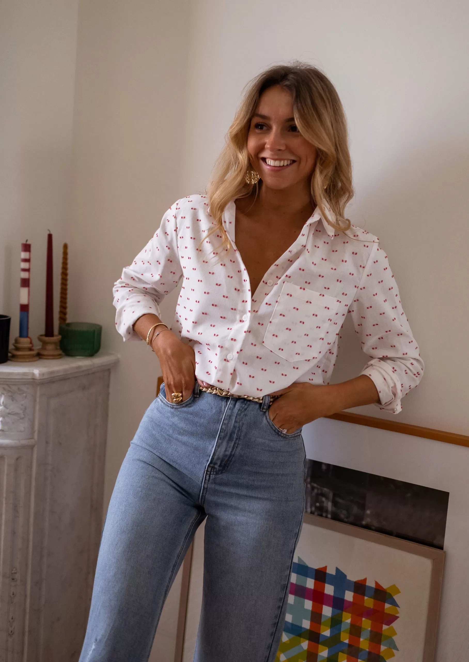 Easy Clothes Chemisiers & Blouses-Chemise Nina - blanche à motifs rouges