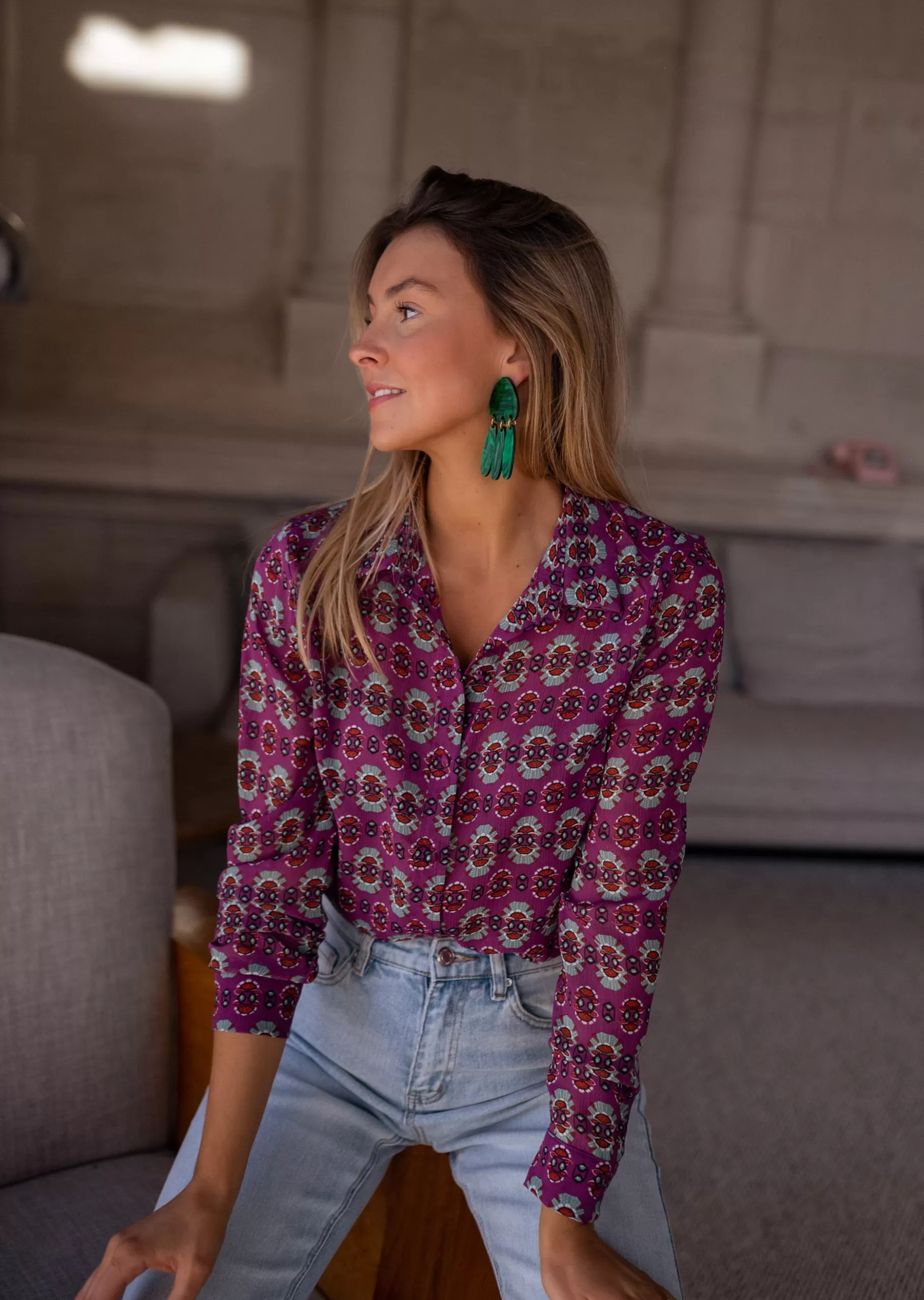 Easy Clothes Chemisiers & Blouses-Chemise Timothy - mauve à motifs