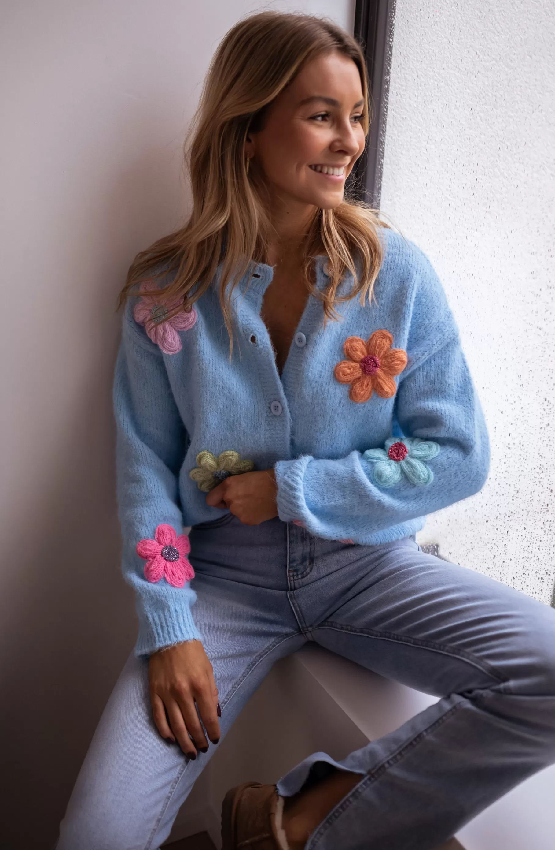 Easy Clothes Pulls & Gilets-Gilet Charlise - Bleu à fleurs