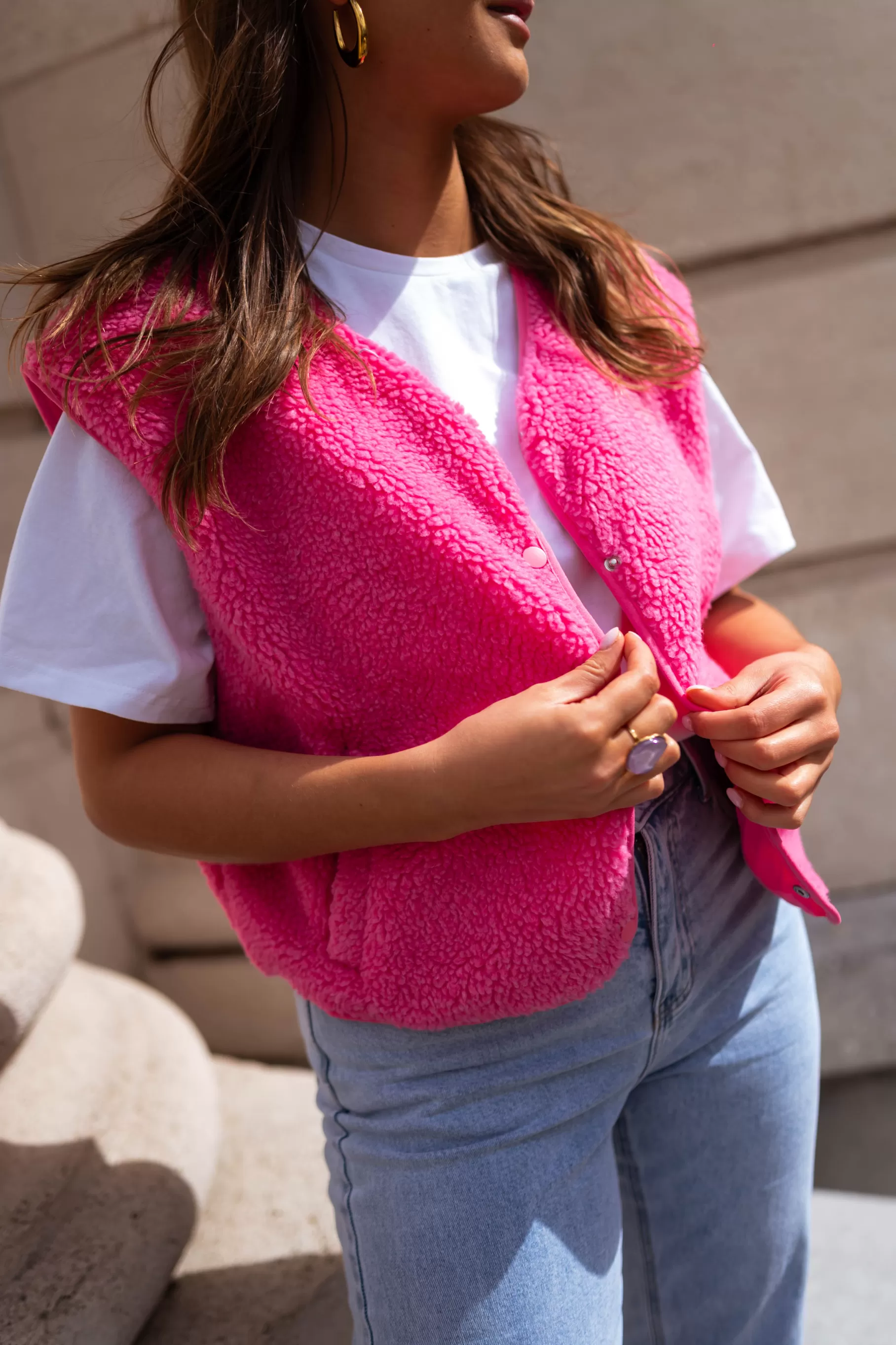 Easy Clothes Pulls & Gilets-Gilet Taoh - Rose - Effet Mouton