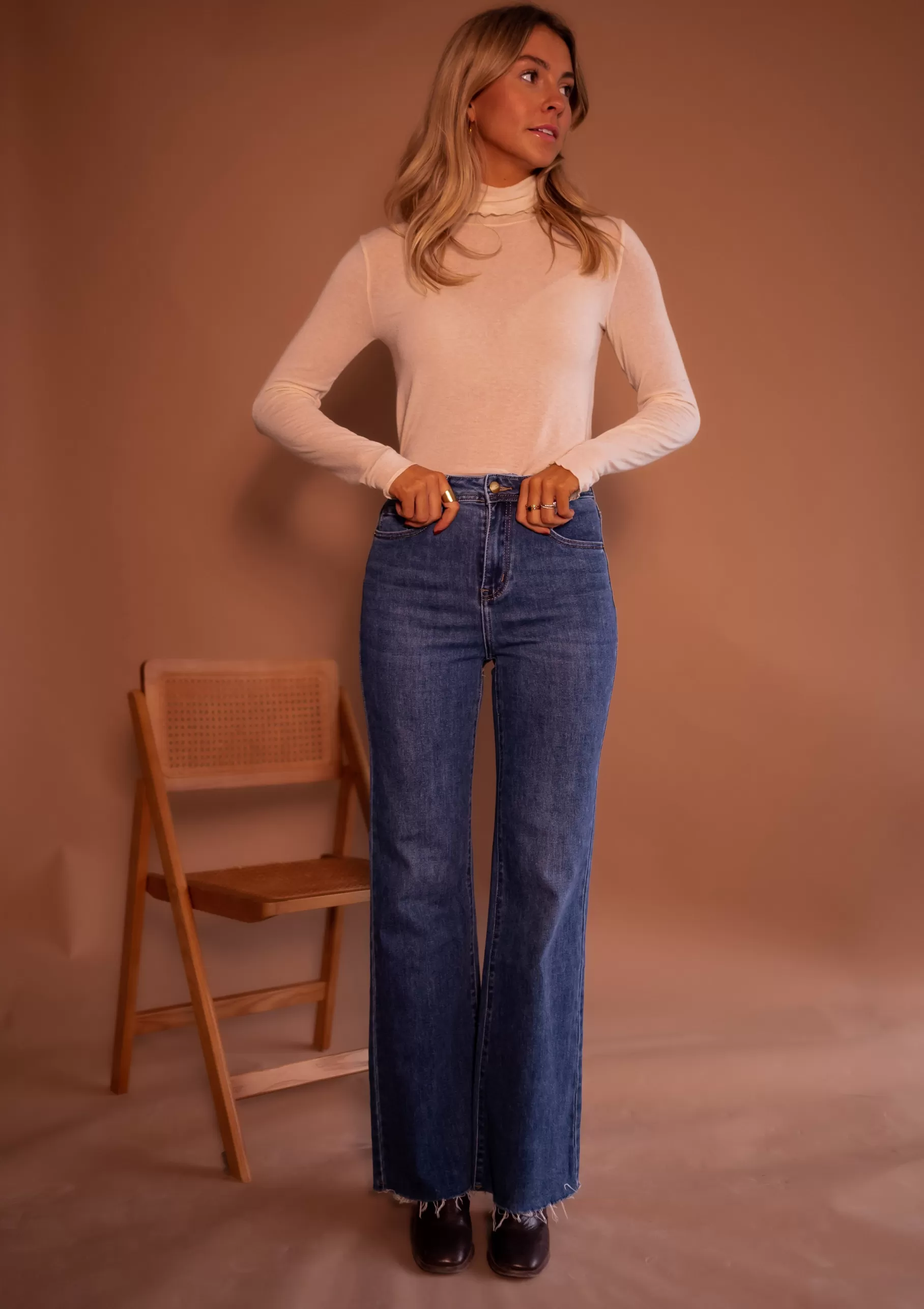 Easy Clothes Jeans-Jeans Warry Bleu - Taille Haute - Évasé