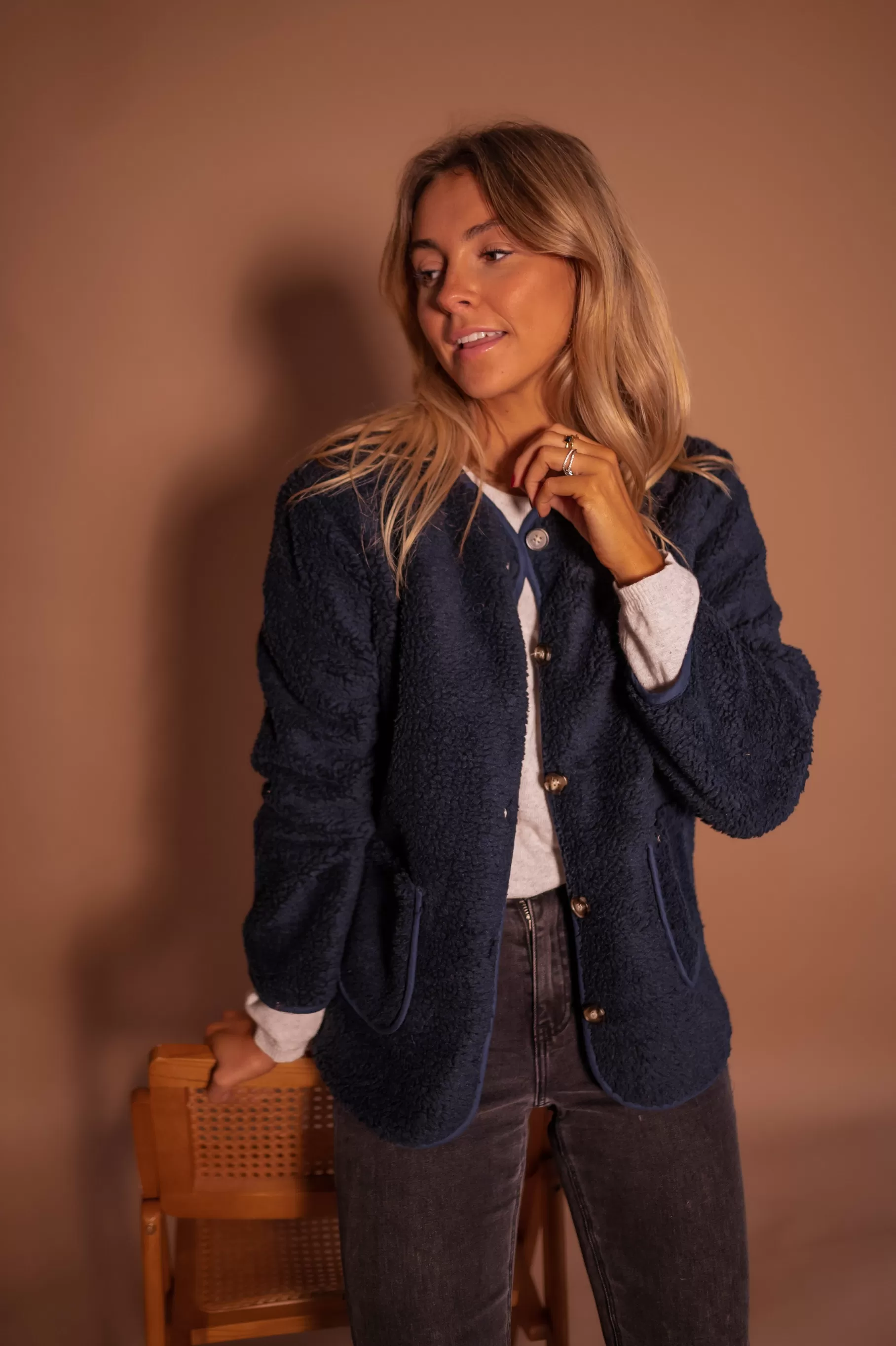 Easy Clothes Vestes & Manteaux-Manteau Simeo - Bleu Marine - Effet Mouton