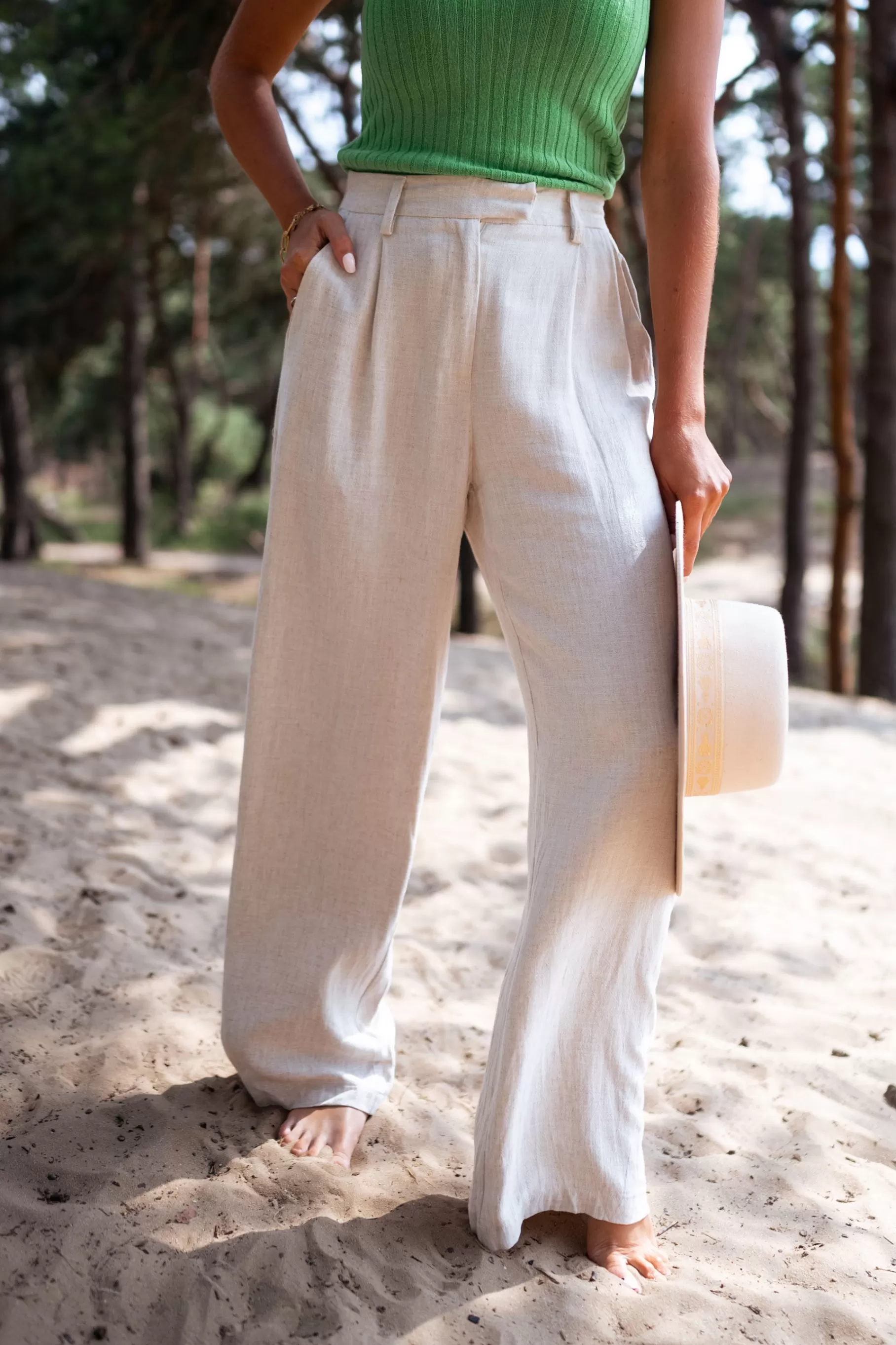 Easy Clothes Pantalons-Pantalon Joey - en lin beige