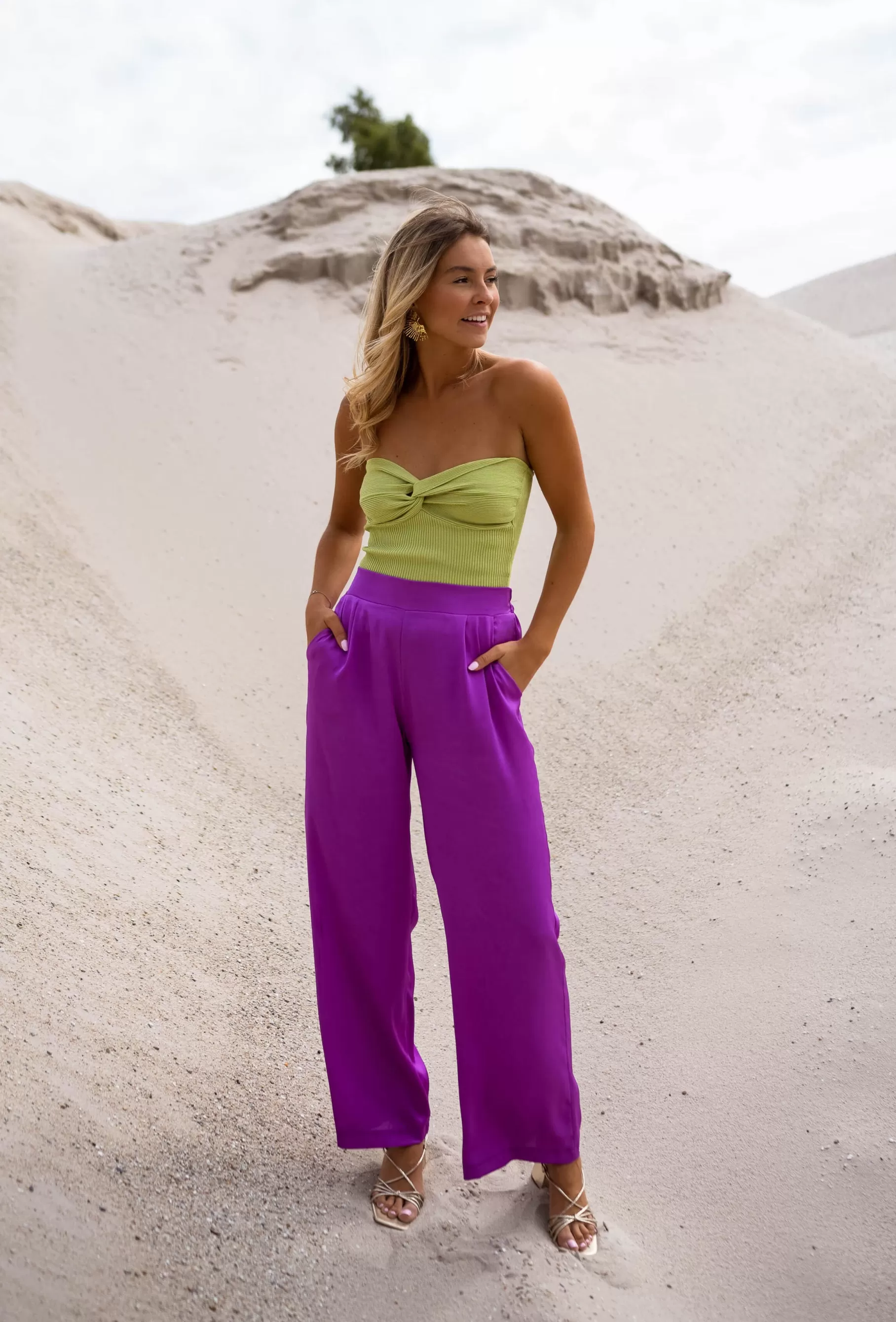 Easy Clothes Pantalons-Pantalon Thaly Violet - Fluide & Léger - Avec Poches