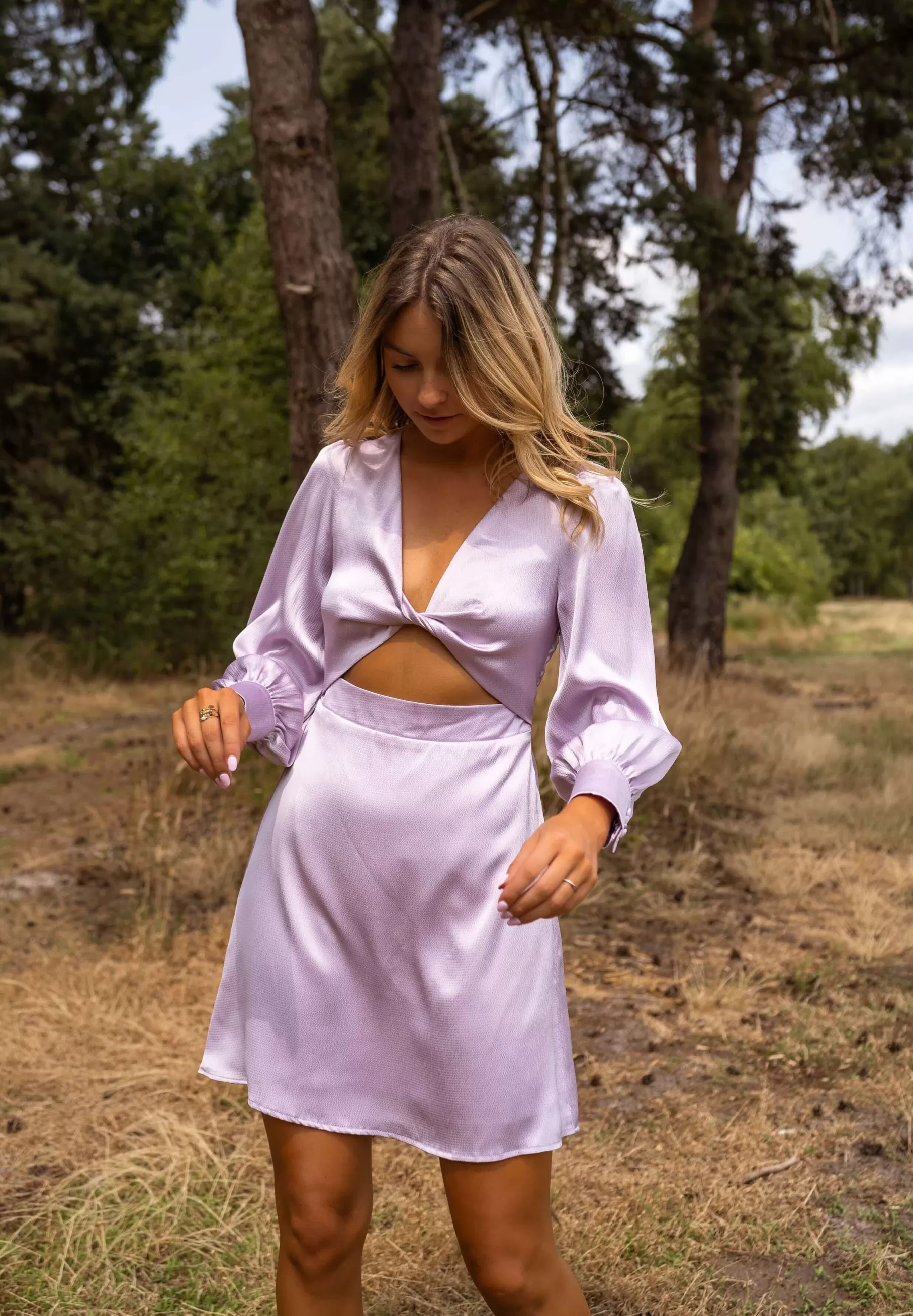 Easy Clothes Robes-Robe Alice - Lilas - Manches Longues - Effet Satin - Fluide