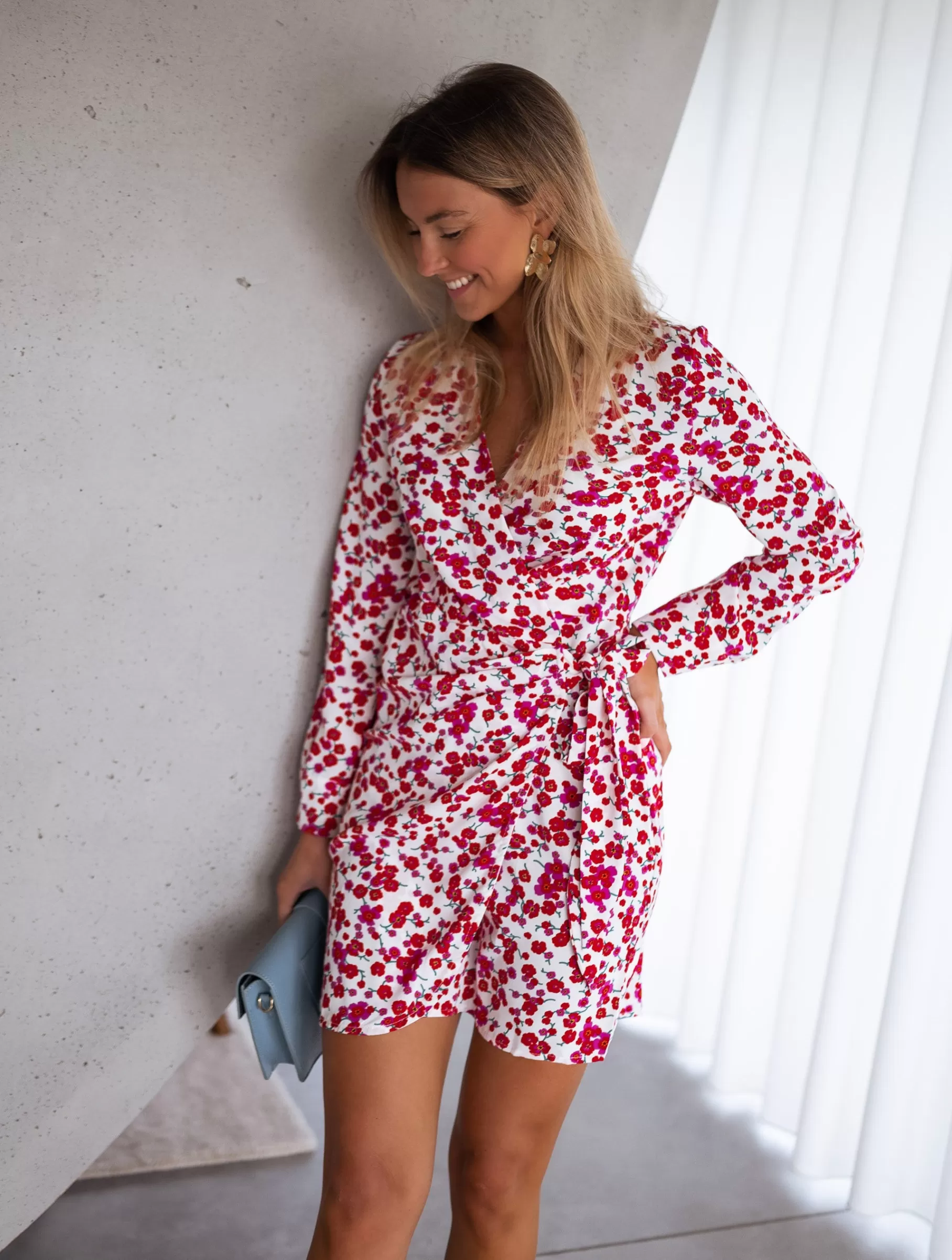 Easy Clothes Robes-Robe Camilia | Blanche À Fleurs | Courte & Cache- Coeur