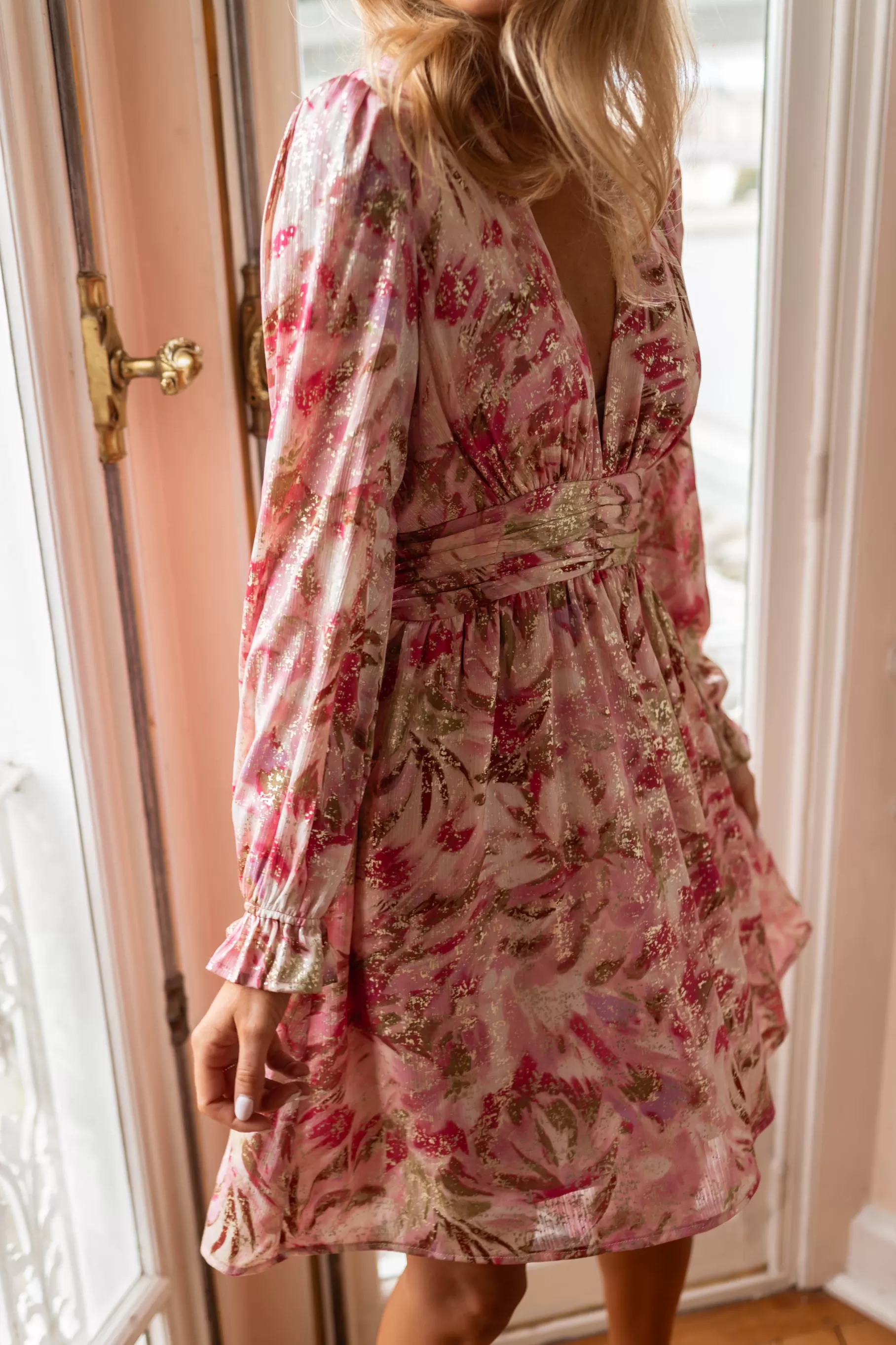 Easy Clothes Robes-Robe Carole - Rose & Dorée - Manches Longues