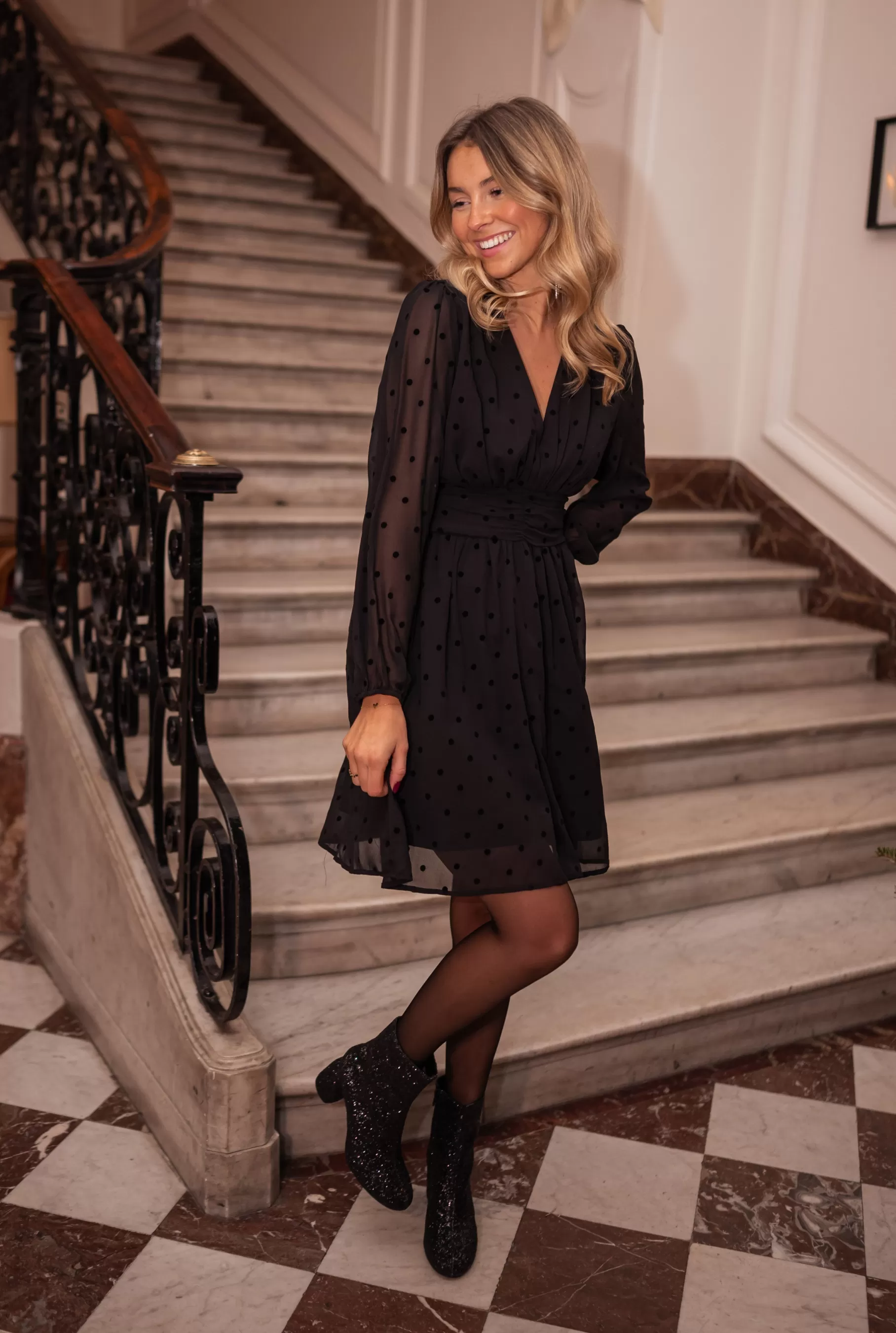 Easy Clothes Robes-Robe Noire - Denise - A Pois - Fluide