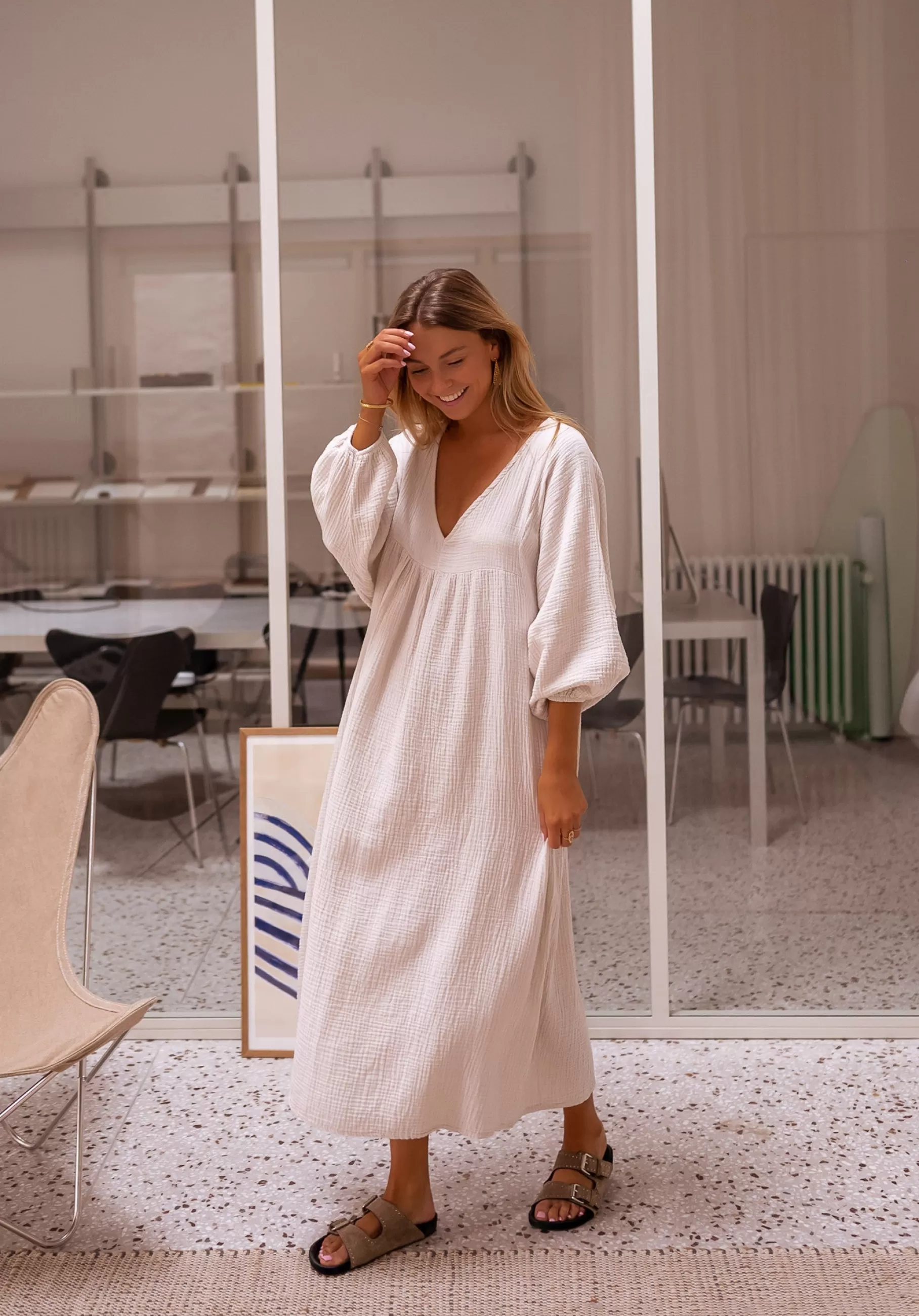 Easy Clothes Robes-Robe Nolan - Beige - Gaze De Coton - Vêtements Femme