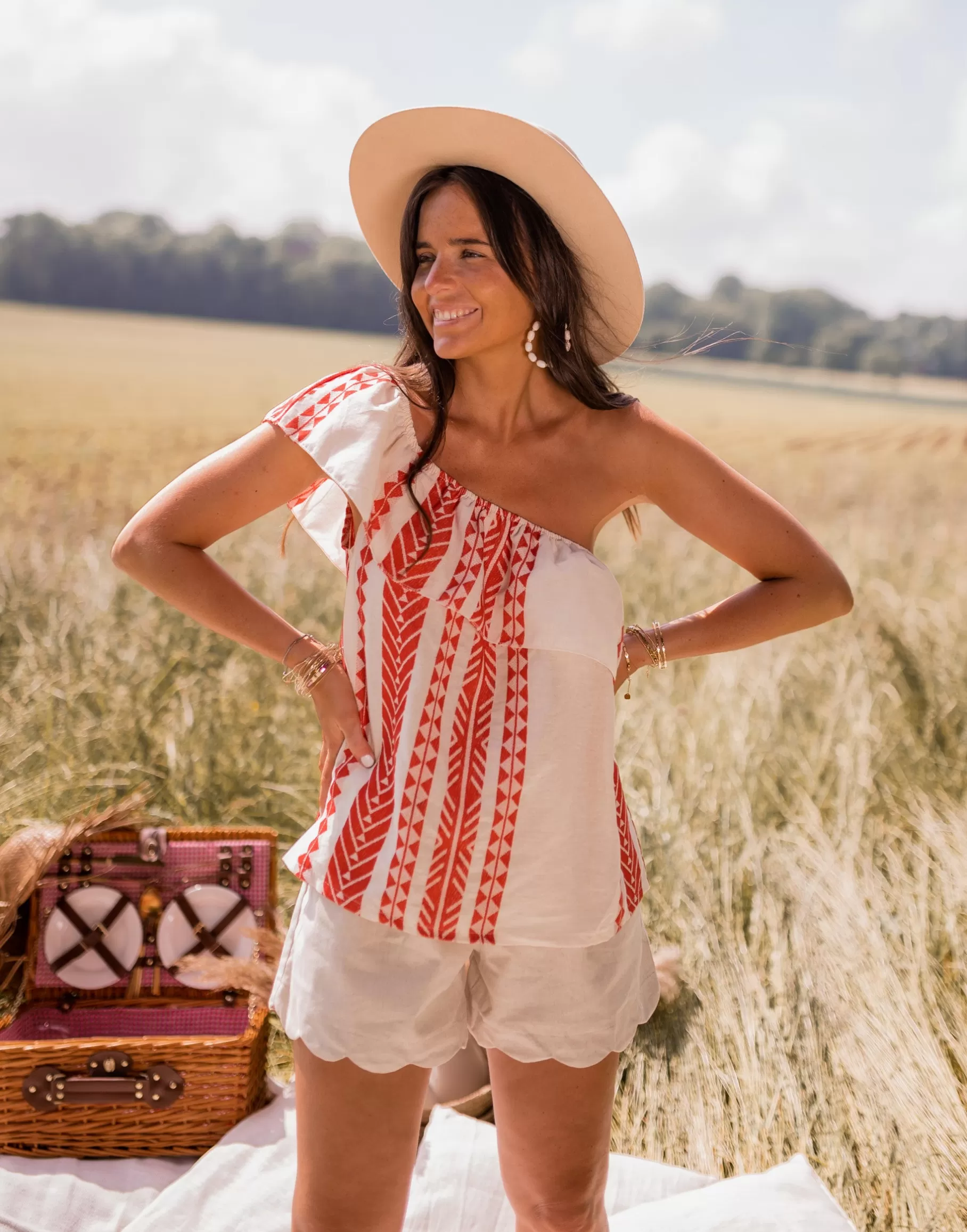 Easy Clothes Tops & T-shirts-Top Brigie - à motifs rouge et beige