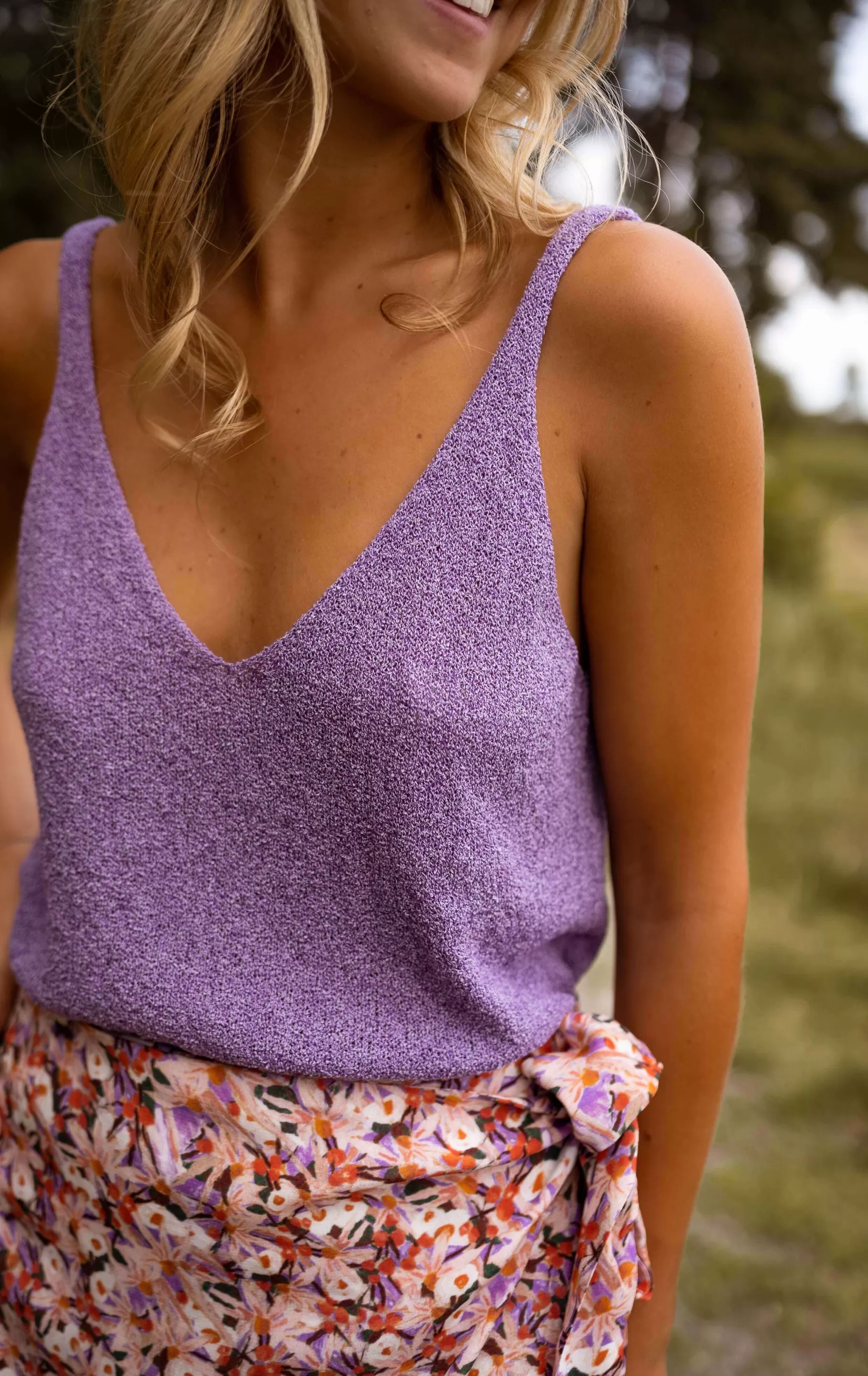 Easy Clothes Tops & T-shirts-Top Neda Mauve - Effet Laine - Loose - Col en V