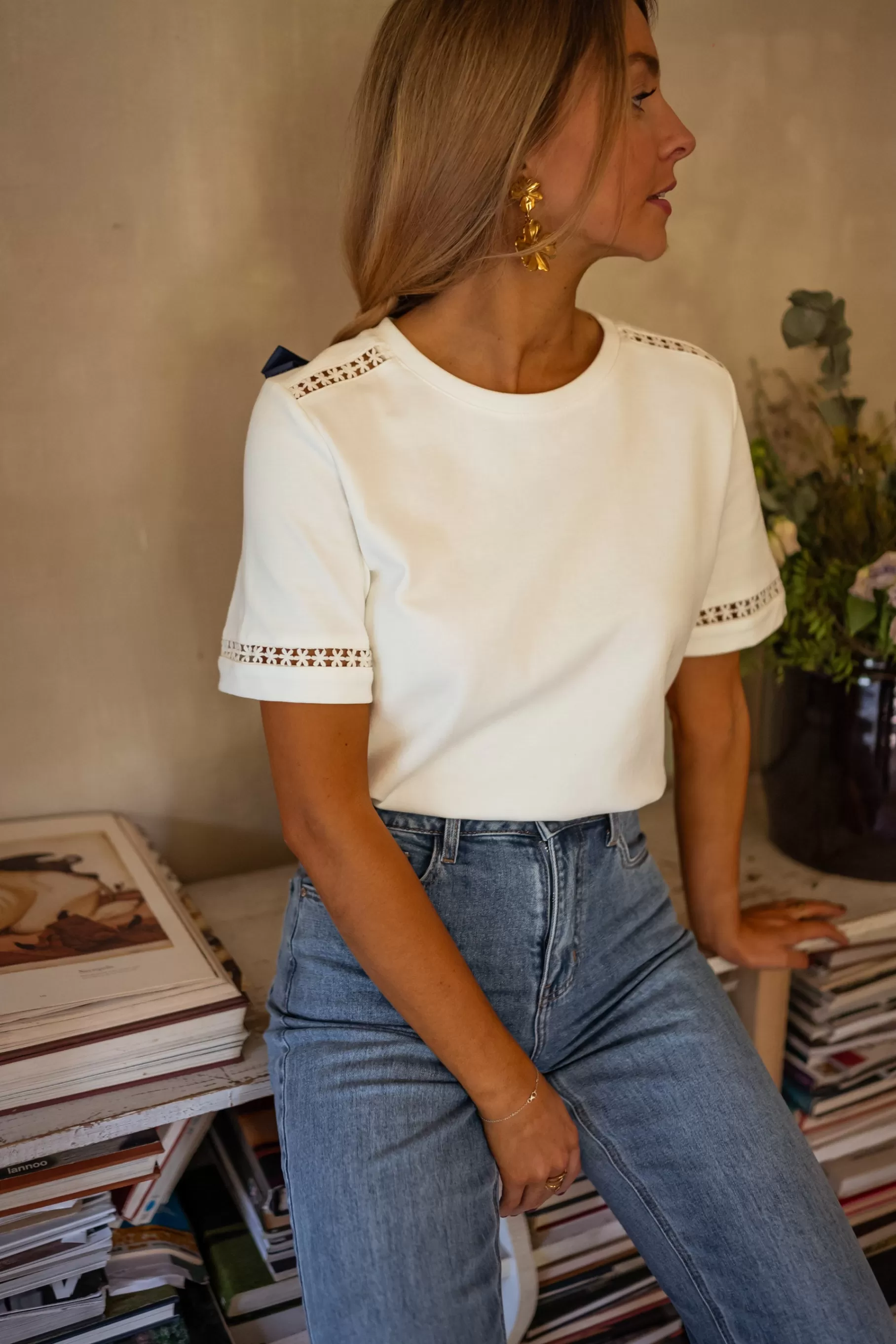 Easy Clothes Tops & T-shirts-T- shirt Romina - blanc à broderie